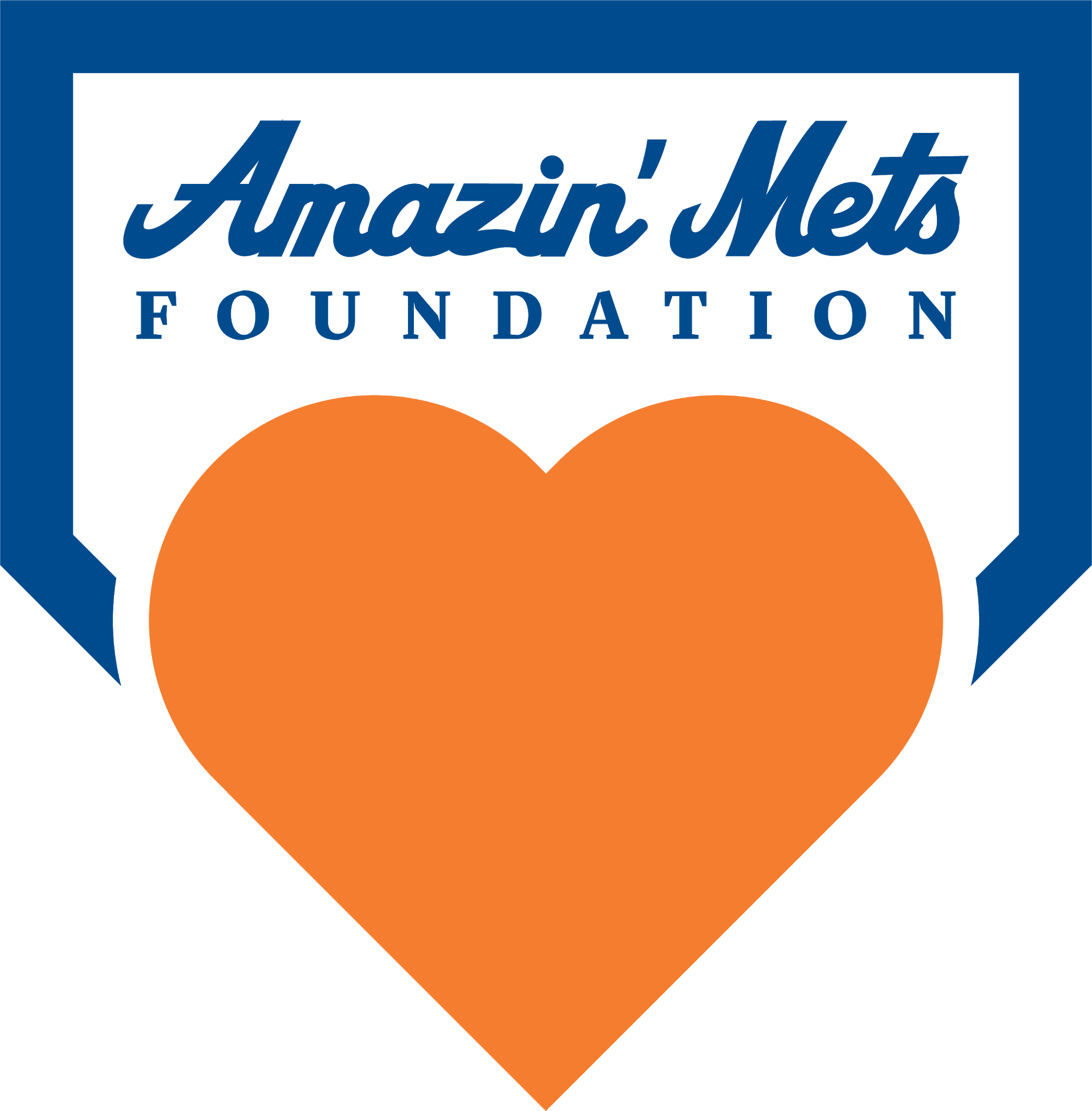 Logo featuring a blue script and a large orange heart shape.