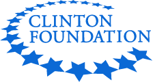 Logo of the Clinton Foundation with blue stars and text.