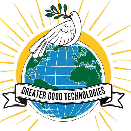 Logo of Greater Good Technologies with a dove and globe.