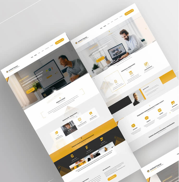 Modern website design with professional layout and warm color scheme.