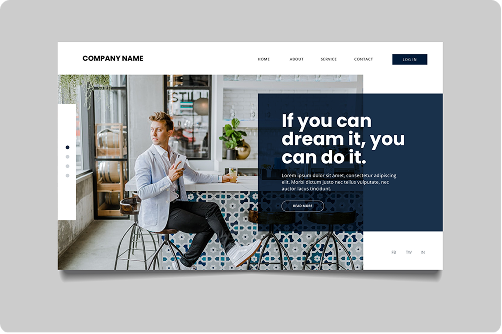 Modern website homepage featuring a motivational quote and a professional workspace image.