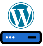 WordPress logo above a server or database icon.